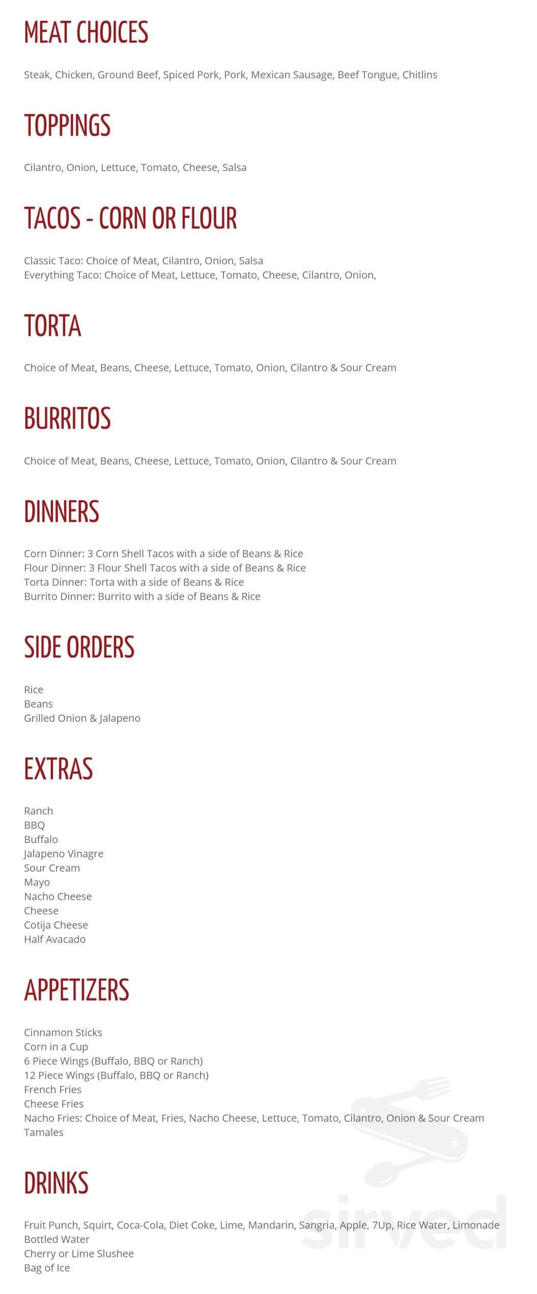 Menu Sauk Village IL's Gas N Wash Sirved