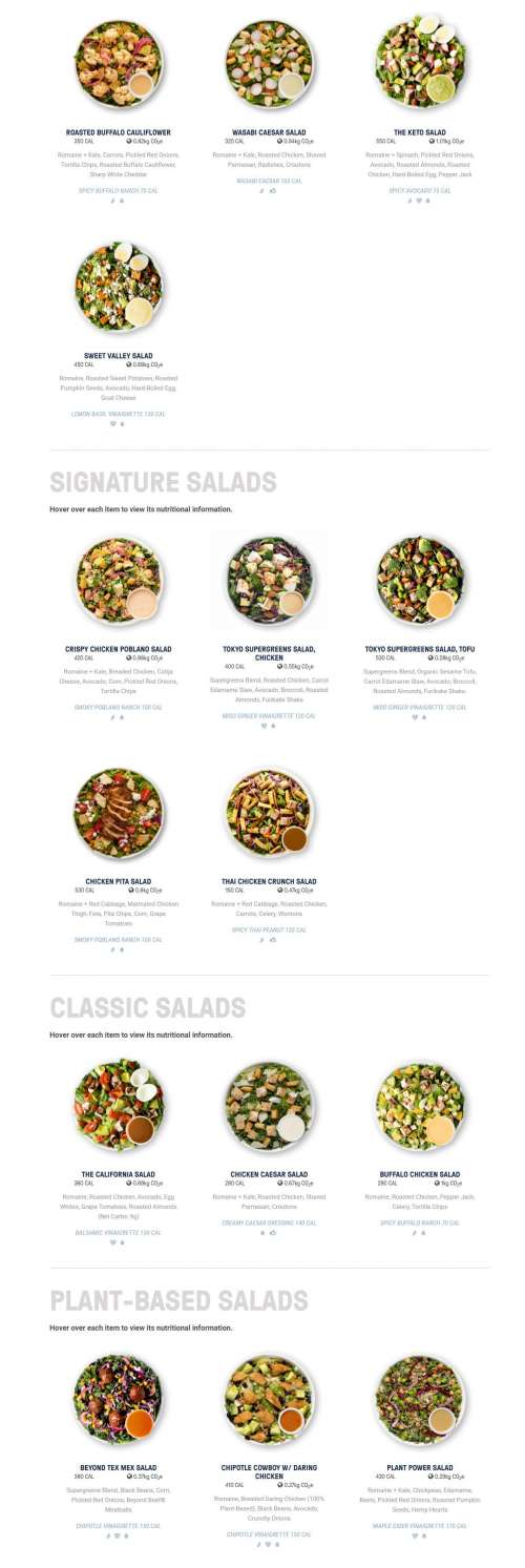 Just Salad menu in Chicago, Illinois, USA