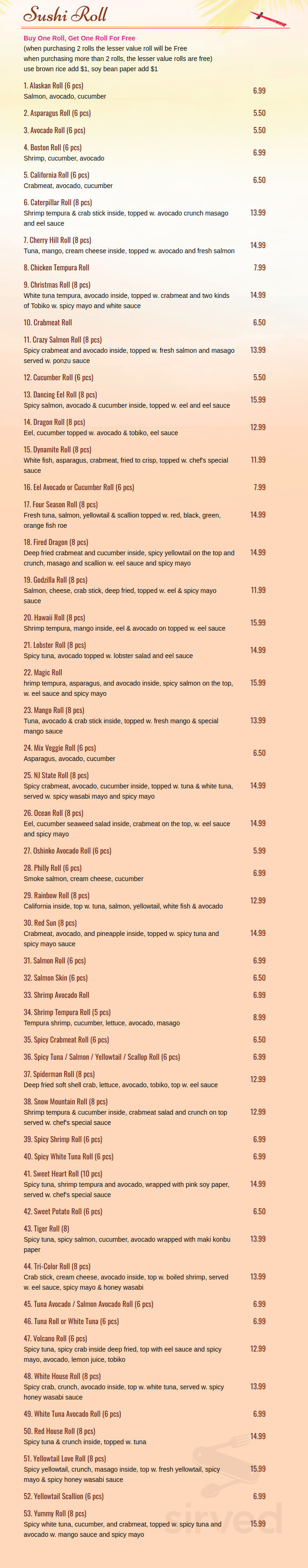 Jay Asian Bistro menu in Cherry Hill, New Jersey