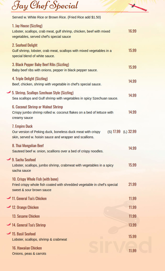 Jay Asian Bistro menu in Cherry Hill, New Jersey