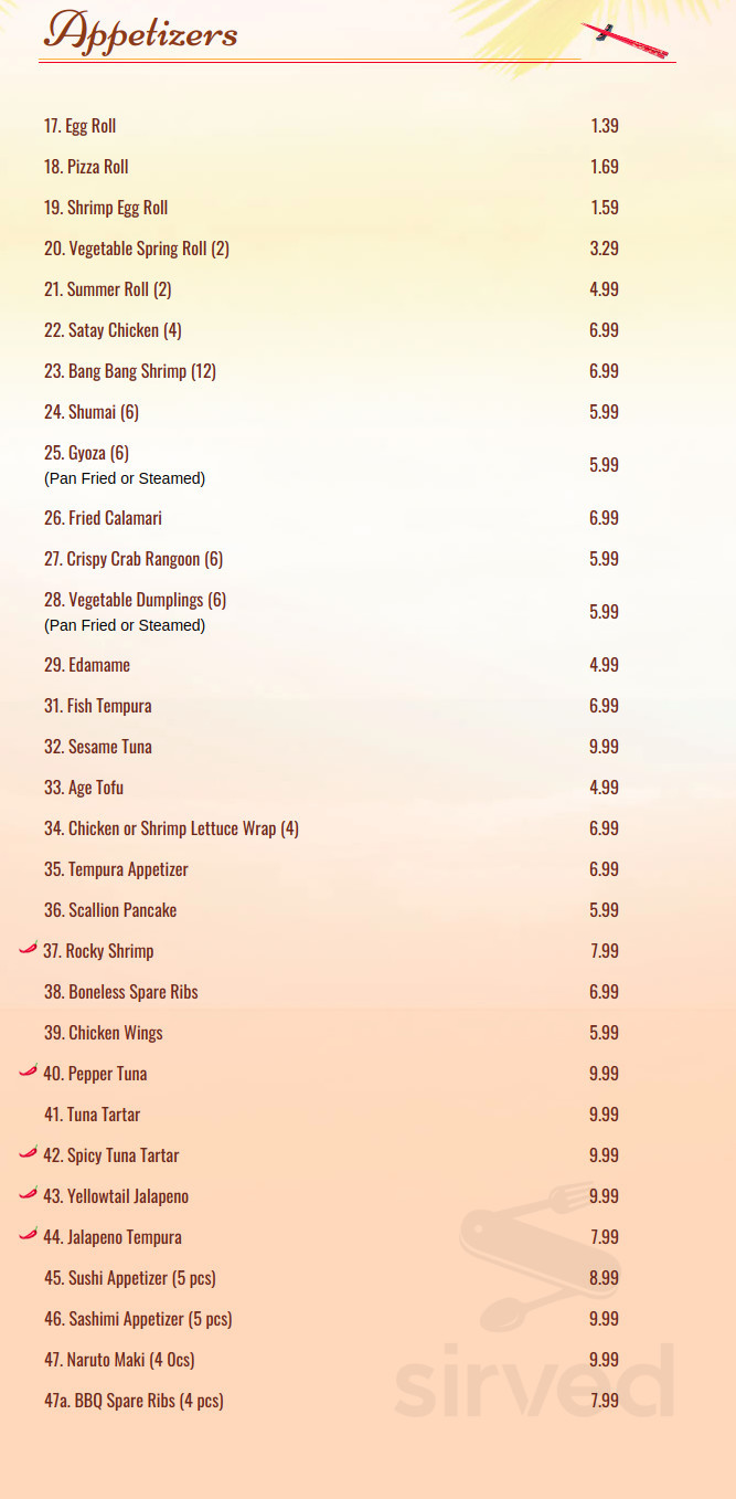 Jay Asian Bistro menu in Cherry Hill, New Jersey