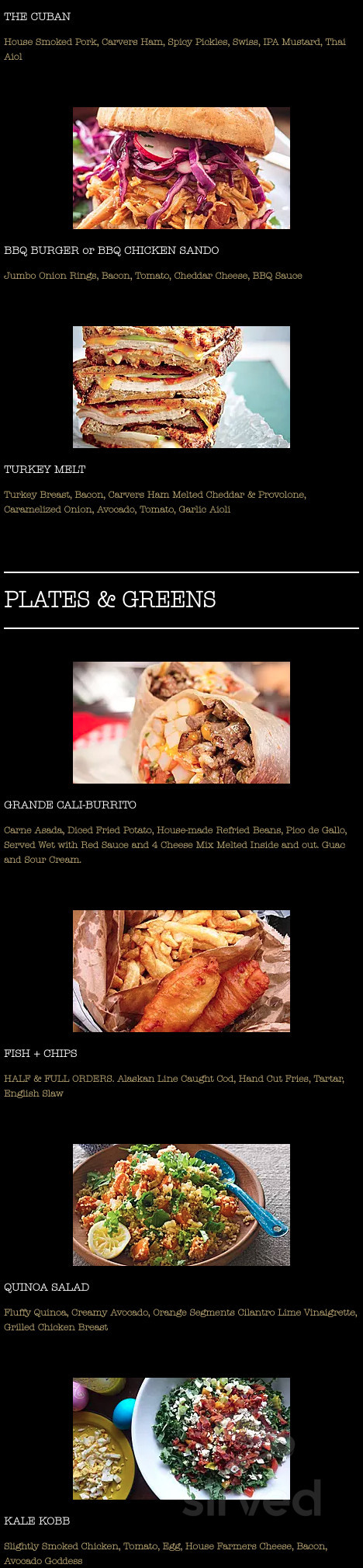 Inland Tavern menu in San Marcos, California
