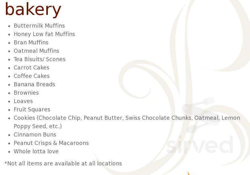 Treats Cafe dessert menu in Toronto, Ontario
