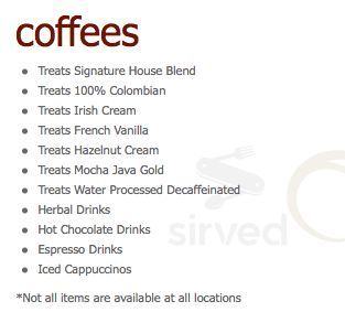 Treats Cafe drink menu in Toronto, Ontario