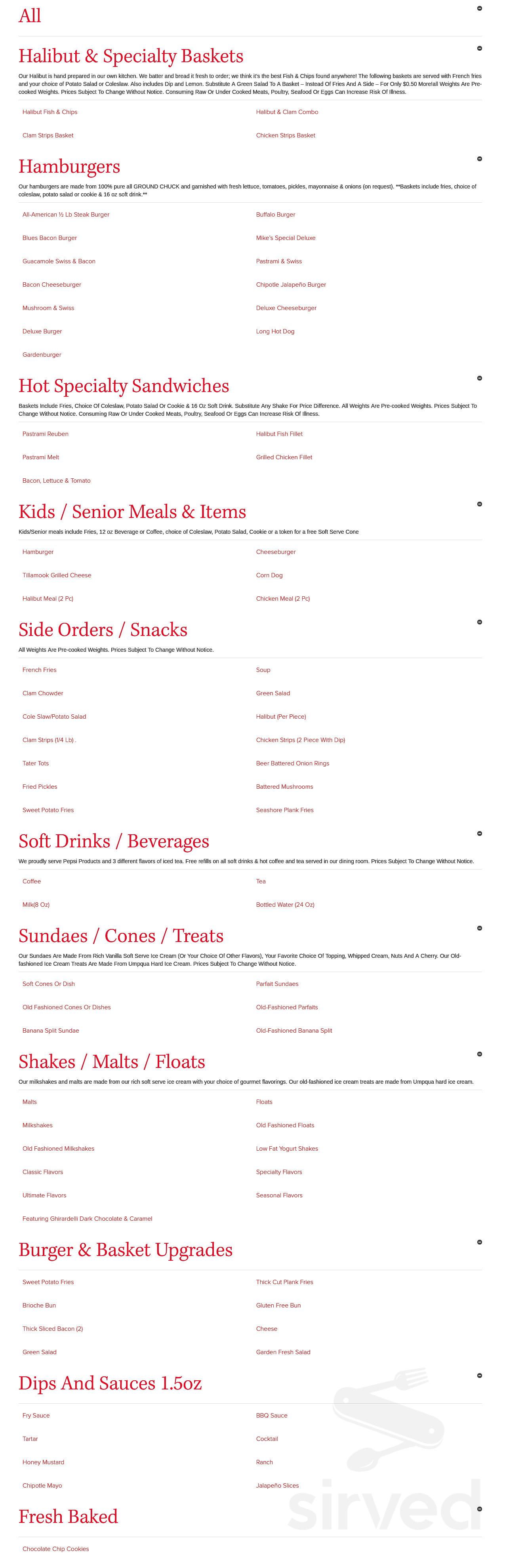 Mike's Drive-In menu in Milwaukie, Oregon