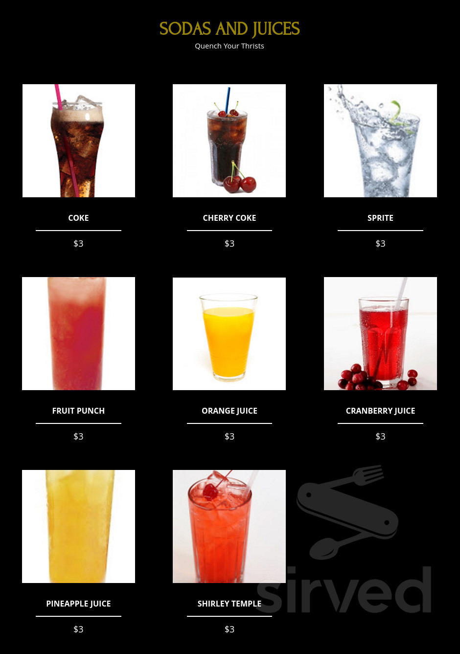 Chicago Bar & Grill menu in Houston, Texas, USA