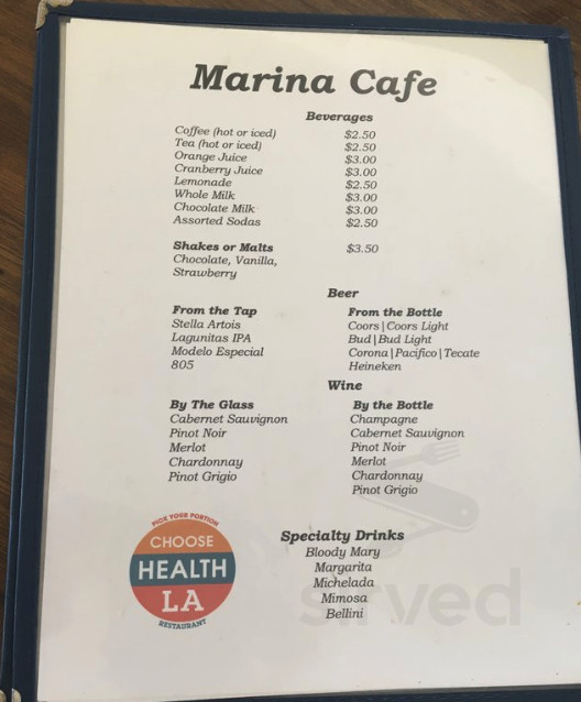 Marina Cafe drink menu in Wilmington, California