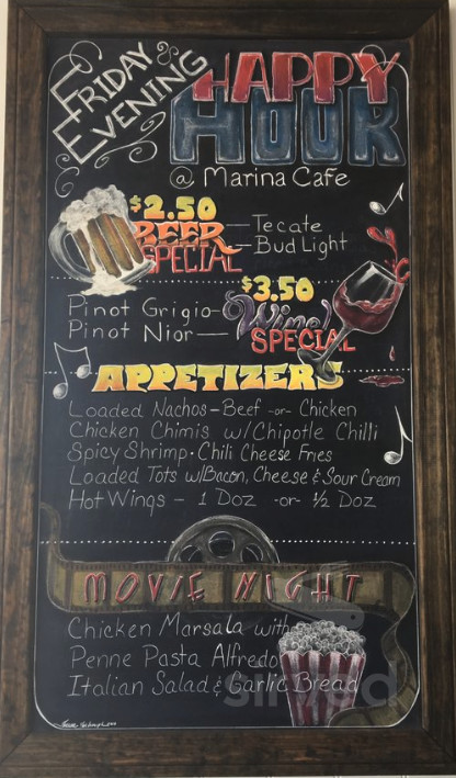Marina Cafe happy hour menu in Wilmington, California