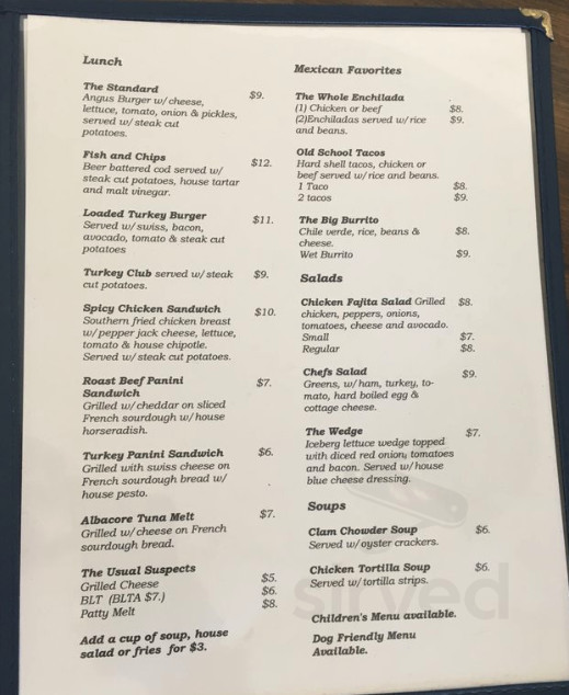 Marina Cafe lunch menu in Wilmington, California