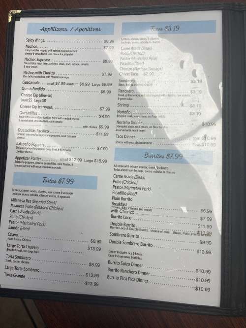 Del Rio Authentic El Rio Authentic Mexican Restaurant menu in Momence, Illinois, USA
