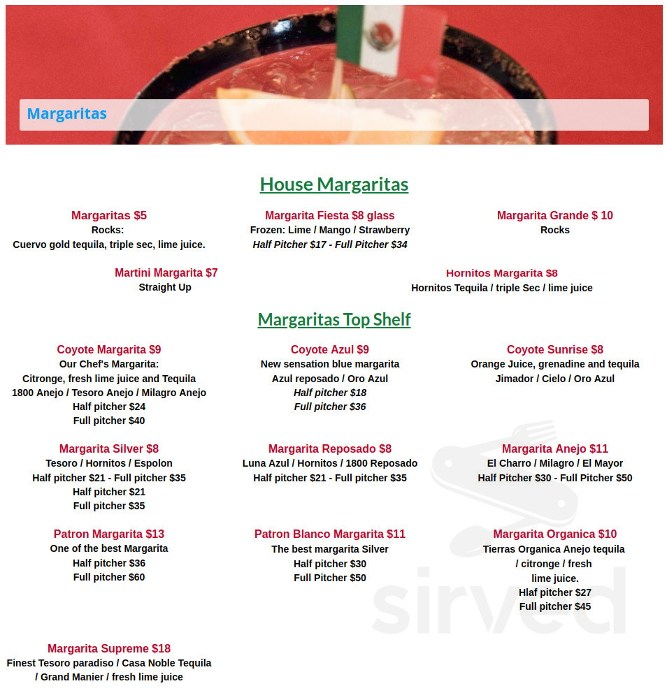 Coyote Flaco menu in Williamstown, Massachusetts, USA