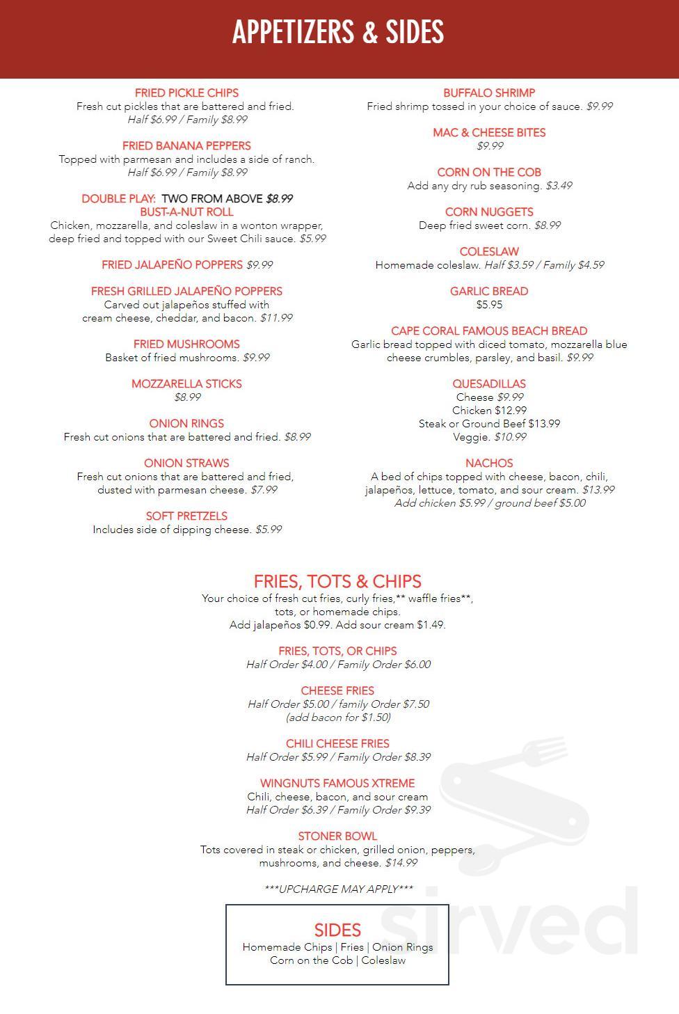 Menu - Cape Coral FL's Wingnuts | Sirved