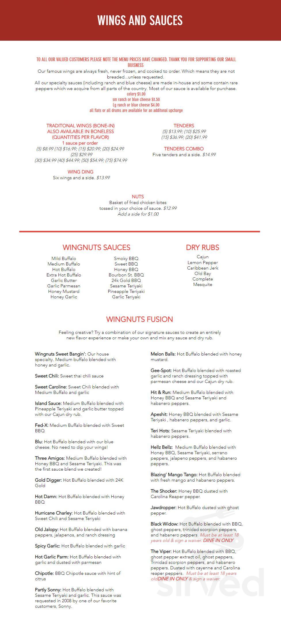 Menu - Cape Coral FL's Wingnuts | Sirved