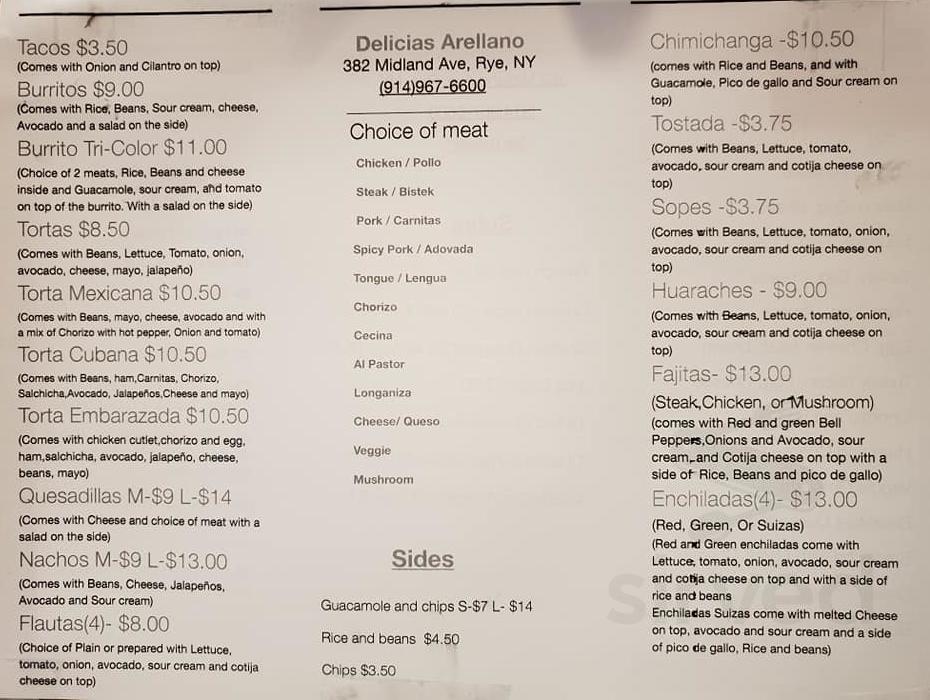 Delicias Arellano menu in Rye, New York