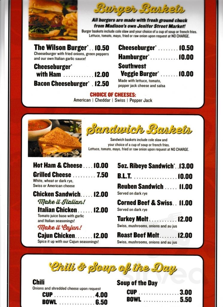 Wisconsin Bar Menu Menu - Madison WI's Wilson's Bar & Grill | Sirved