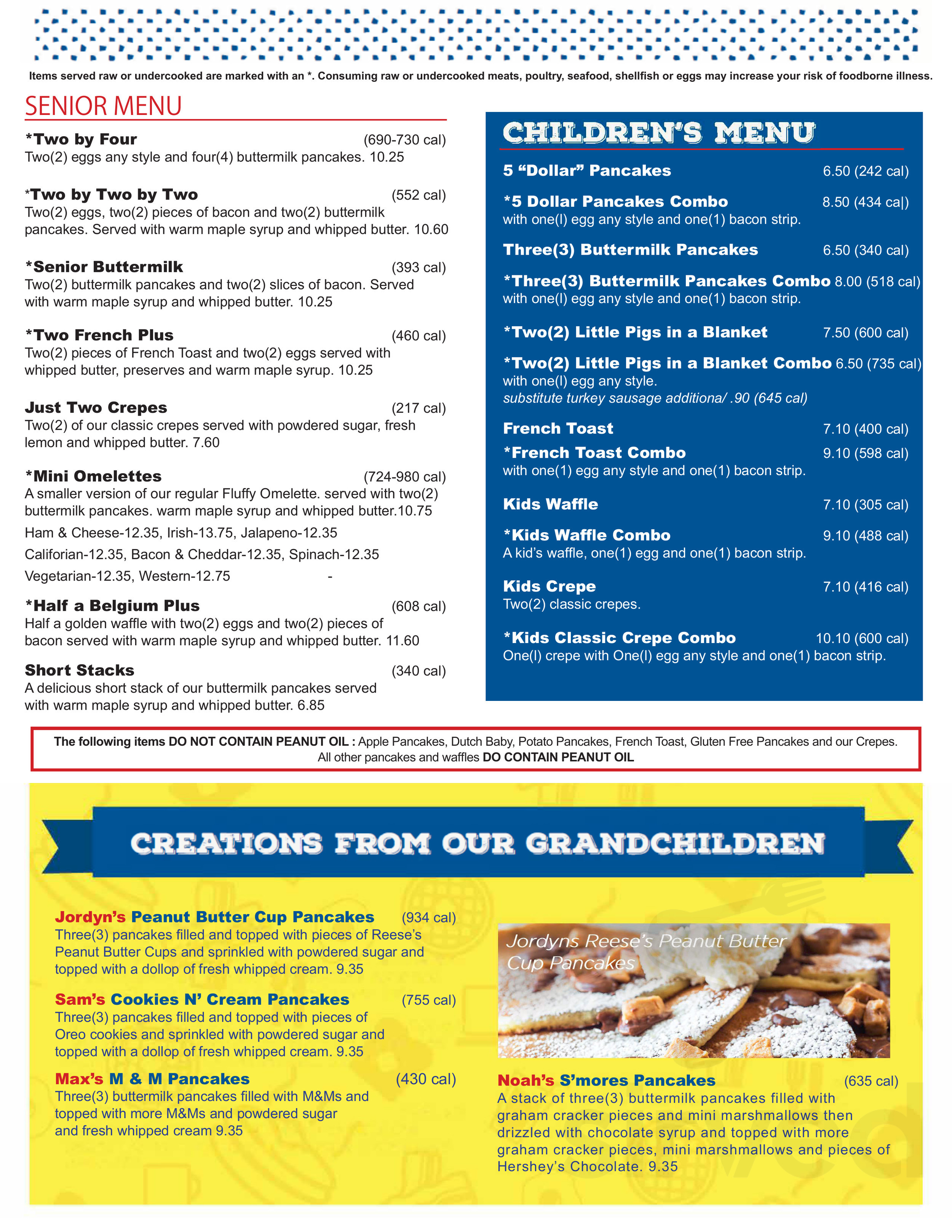 The Original Pancake House menu in Bethesda, Maryland, USA