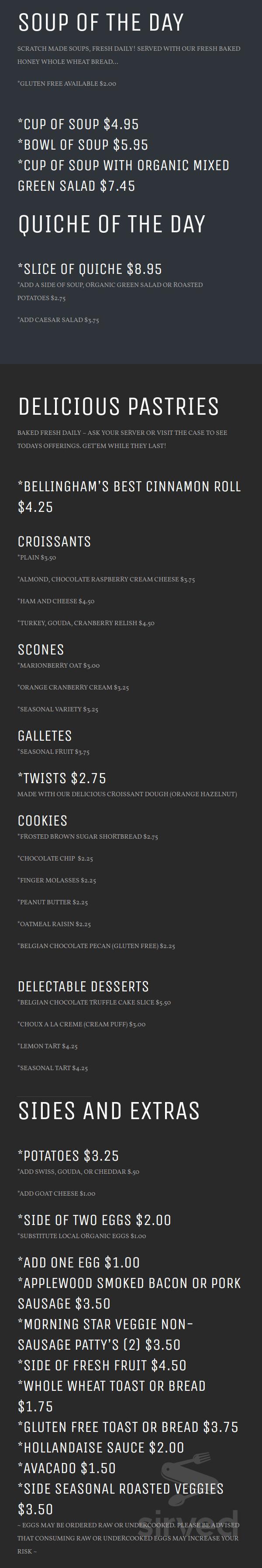 Mount Bakery Cafe Fairhaven menu in Bellingham, Washington, USA