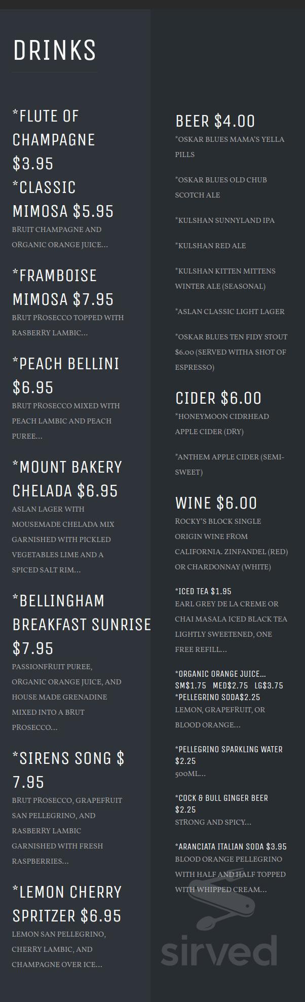 Mount Bakery Cafe Fairhaven menu in Bellingham, Washington, USA
