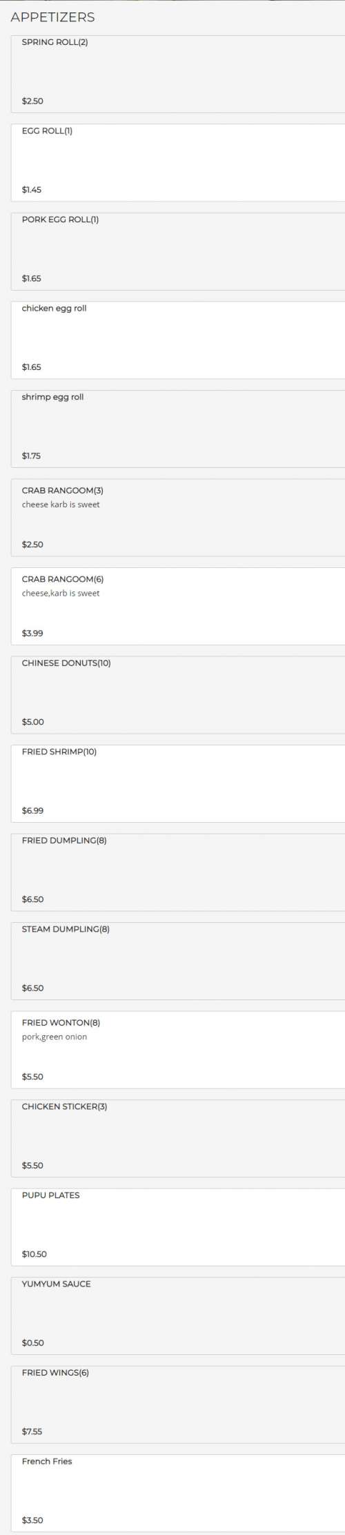 Chopsticks Brothers menu in Carrollton, USA