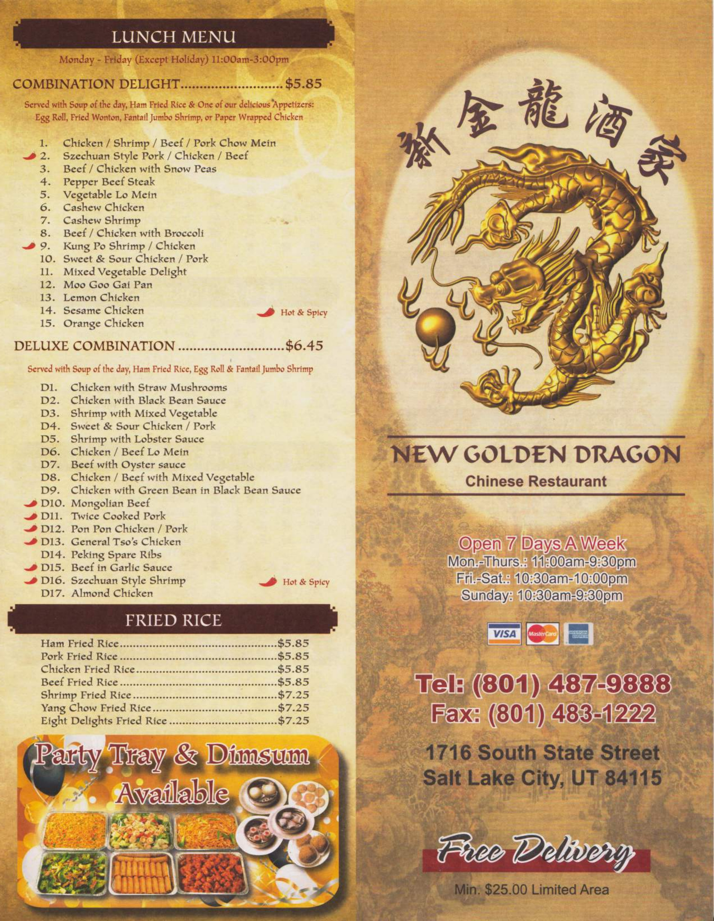 New Golden Dragon menu – SLC menu