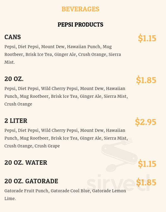 R & B's Pizza Place menu in Bellevue, Pennsylvania, USA