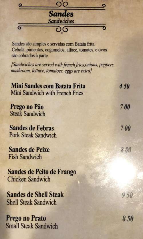 Portugal Express menu in Elizabeth, New Jersey, USA