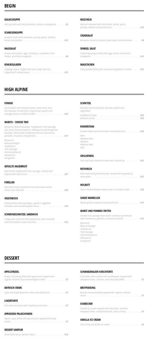 The Edge Restaurant and Bar Snowmass menu in Snowmass Village