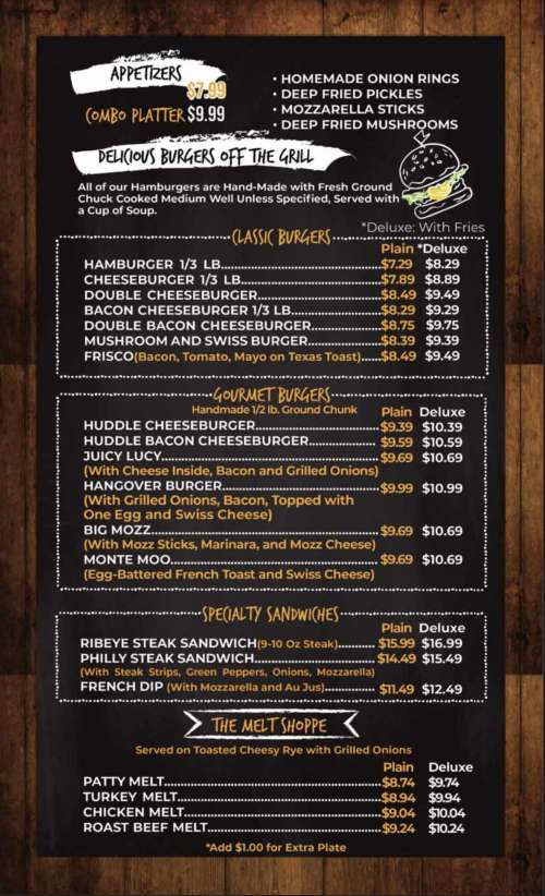 Huddle Cafe menu in Ashton, Illinois, USA
