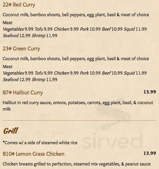 Kop Chai menu in Camas, Washington