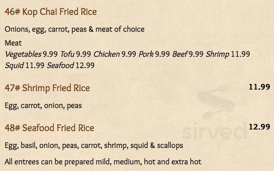Kop Chai menu in Camas, Washington