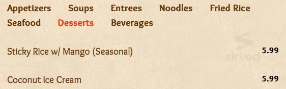 Kop Chai dessert menu in Camas, Washington