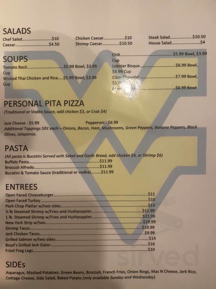Mountaineer Pub menu in Martinsburg, West Virginia, USA