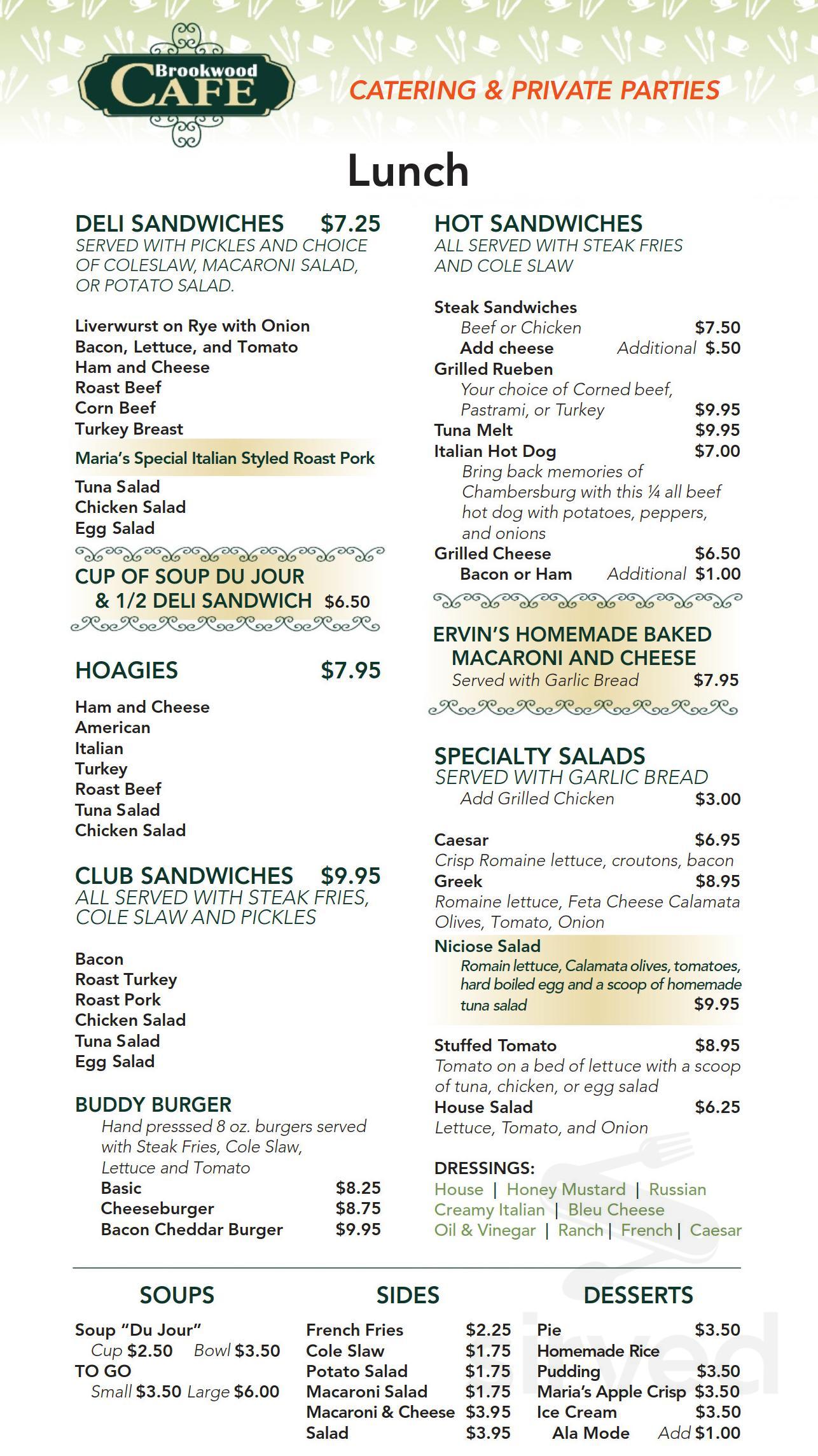 Menu for The Brookwood Cafe in Hamilton Township, NJ | Sirved