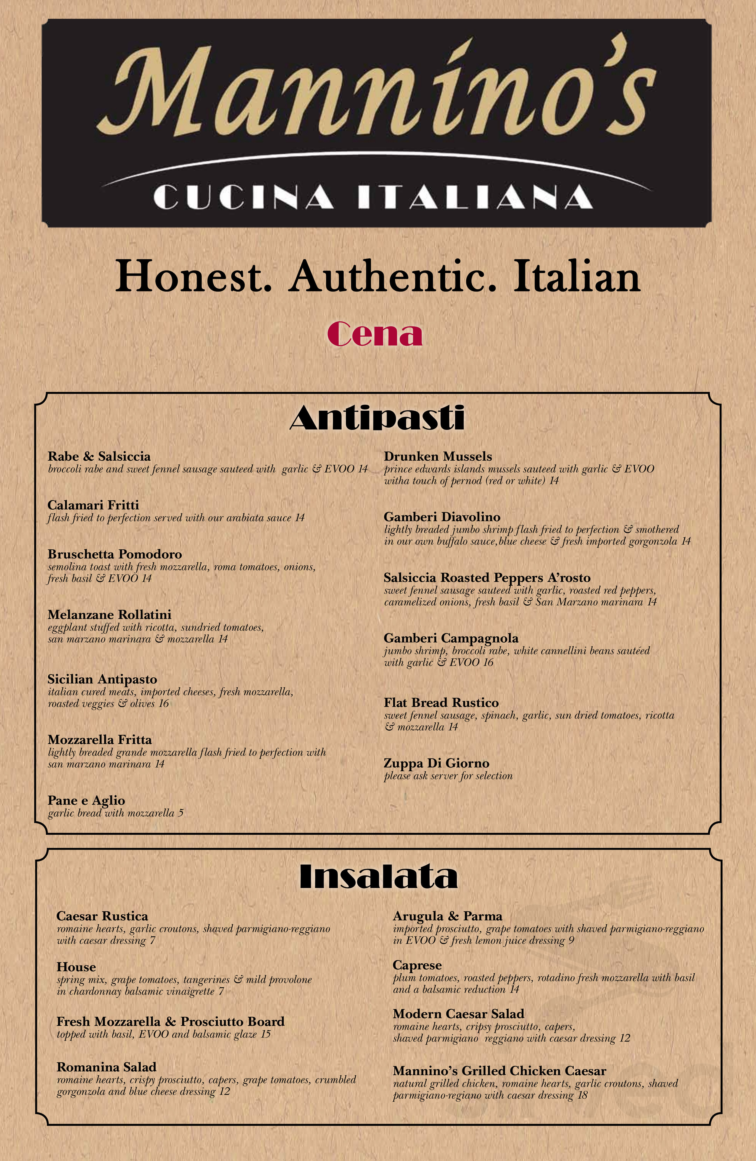 Mannino's Cucina Italiana menu in Pitman, New Jersey, USA