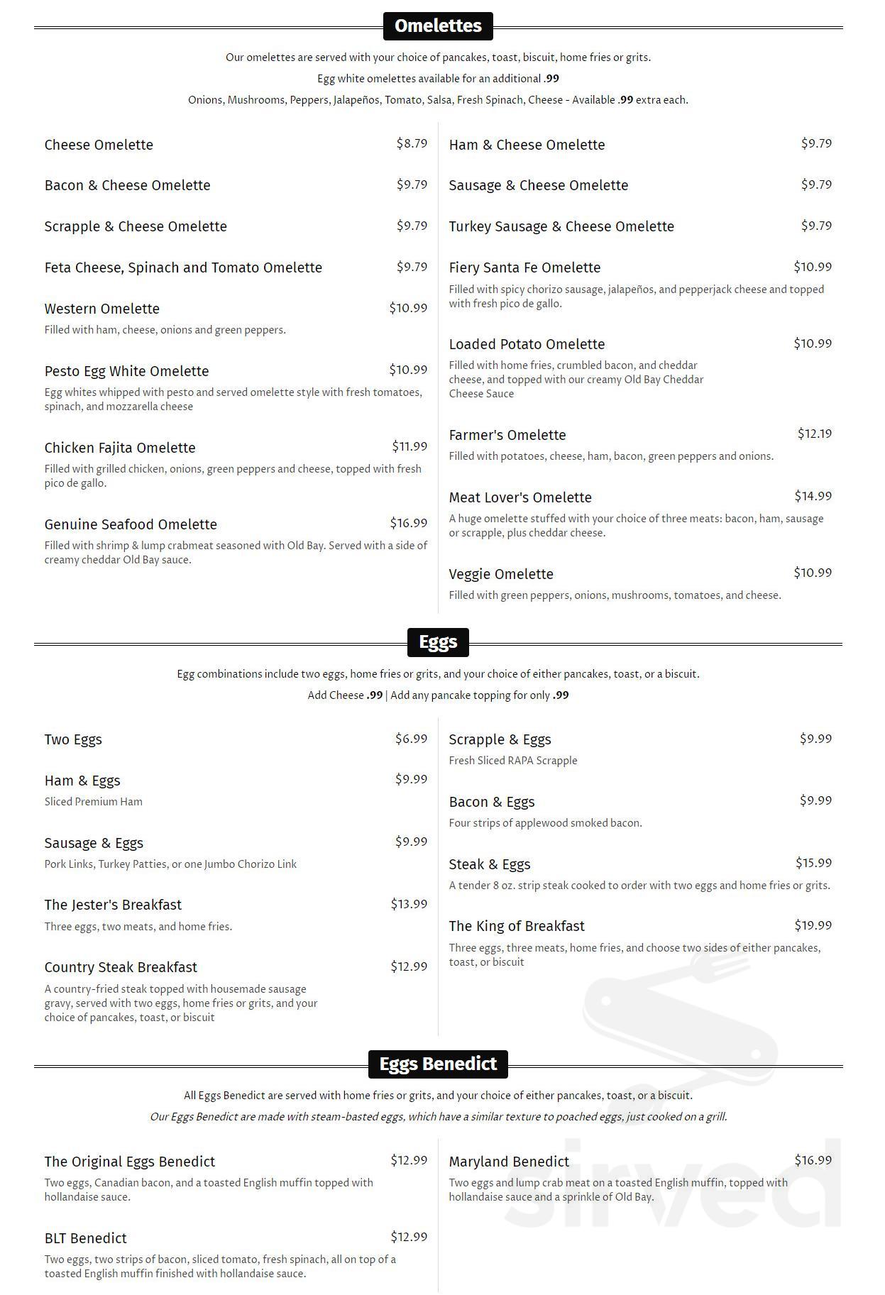 Happy Jack Pancake House menu in Ocean City, Maryland, USA