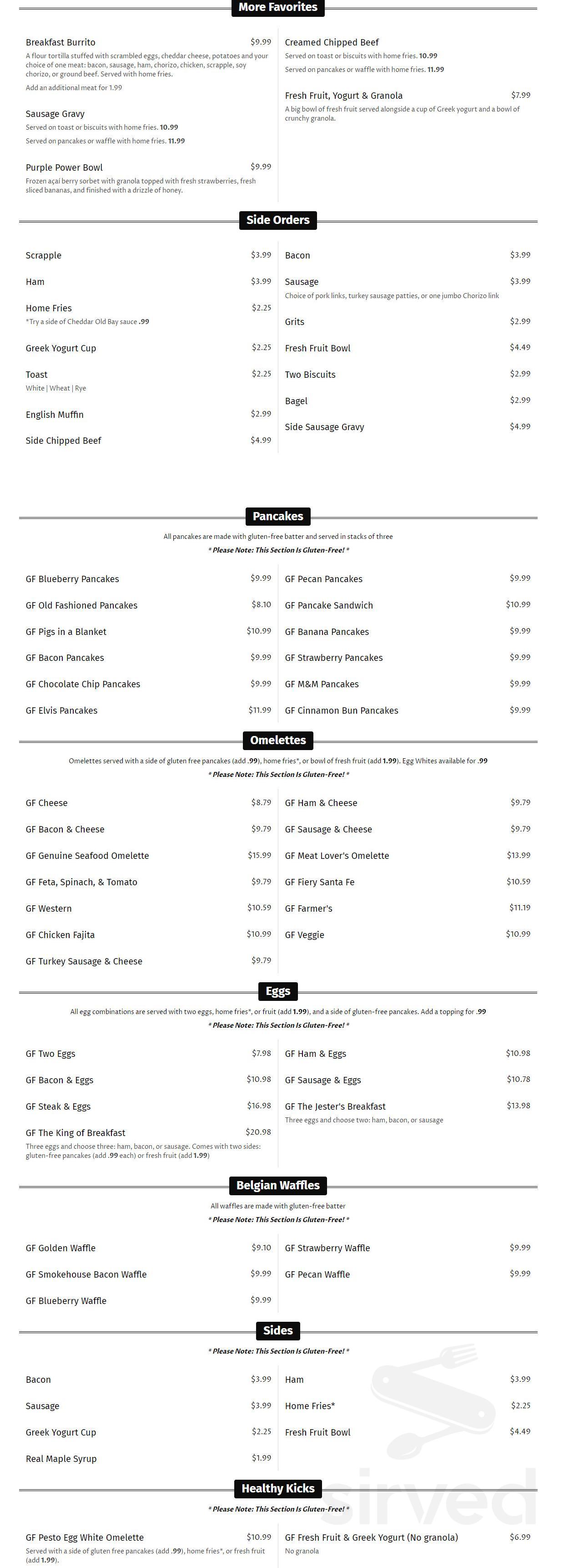 Happy Jack Pancake House menu in Ocean City, Maryland, USA