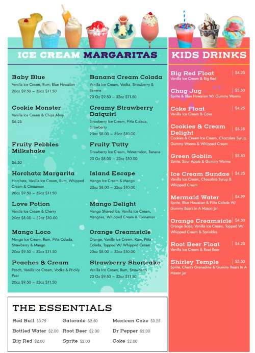 Texas Margarita Factory menu in Pleasanton, Texas, USA