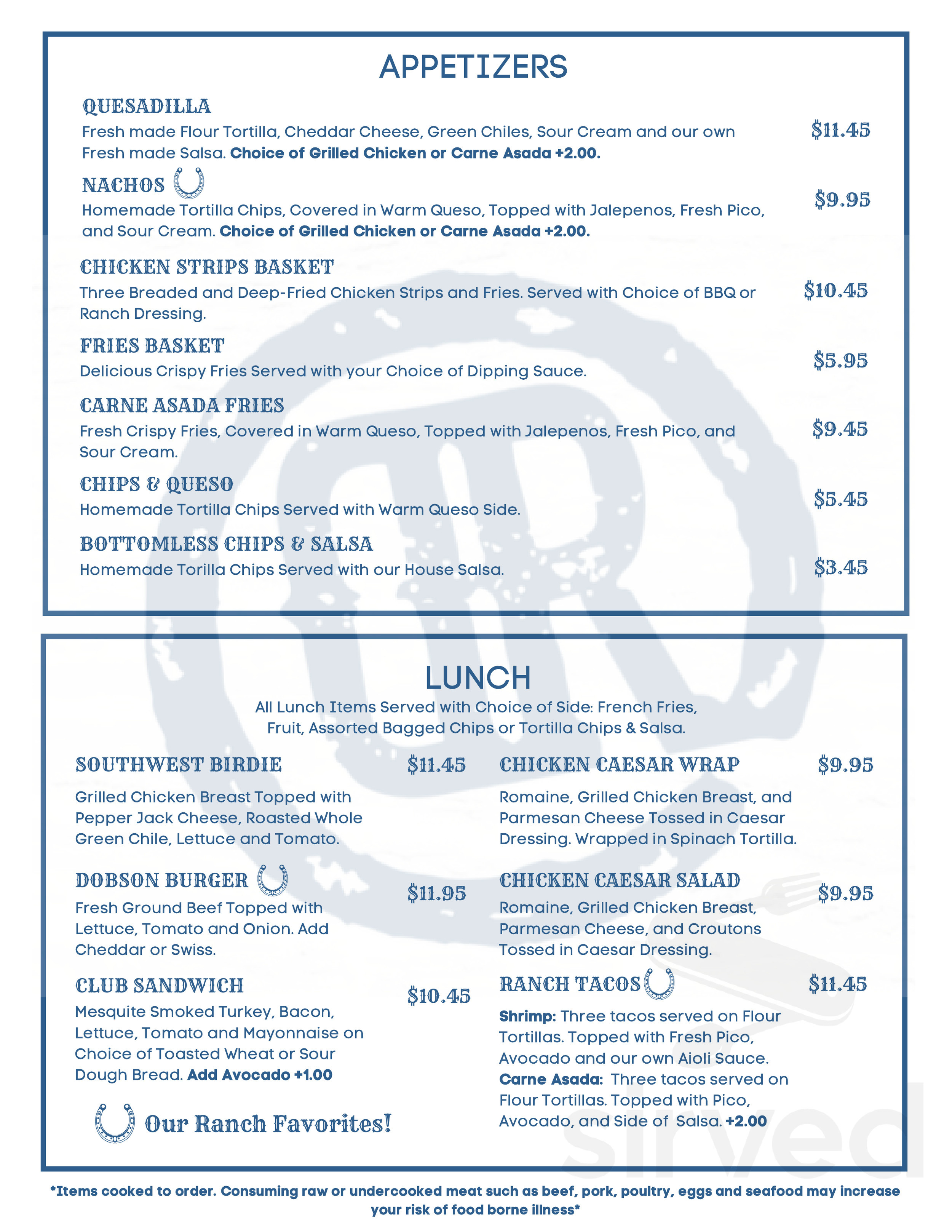 Dobson Ranch Golf Course menu in Mesa Arizona USA Dobson Ranch Golf Course menu in Mesa Arizona USA