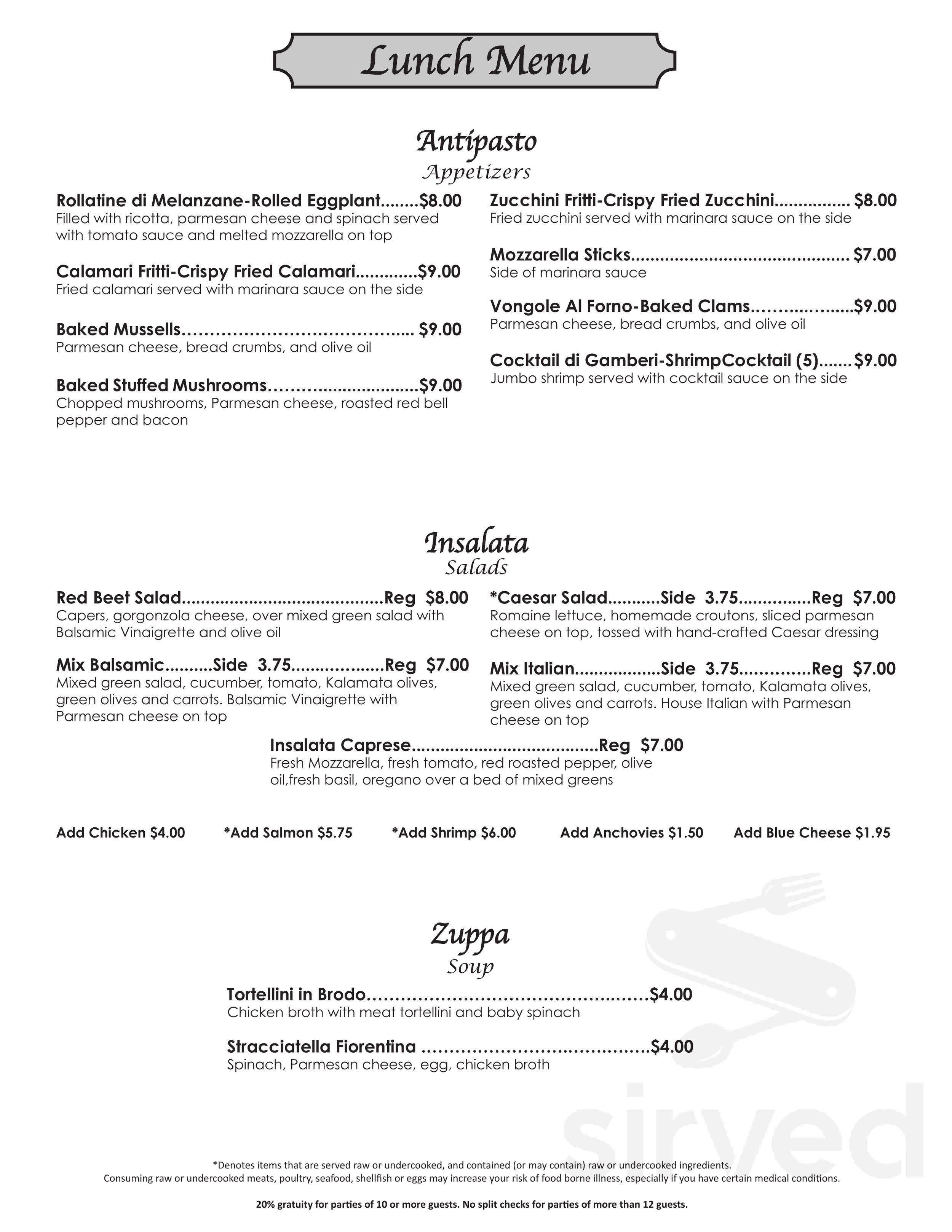 Bellini Italian Cuisine menu in Holly Springs, North Carolina, USA