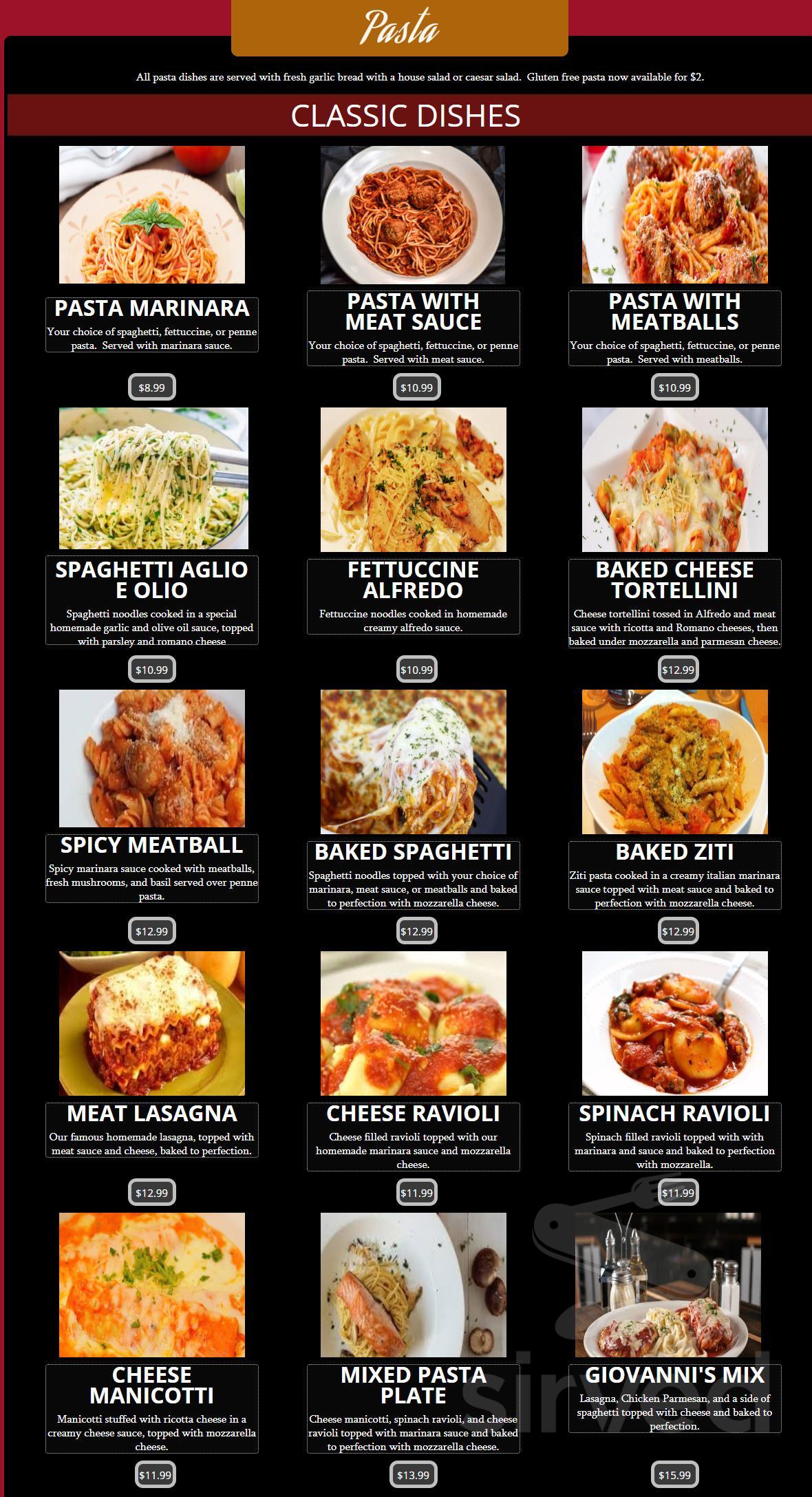 Menu - Johnson City TN's Giovanni's Family Restaurant | Sirved