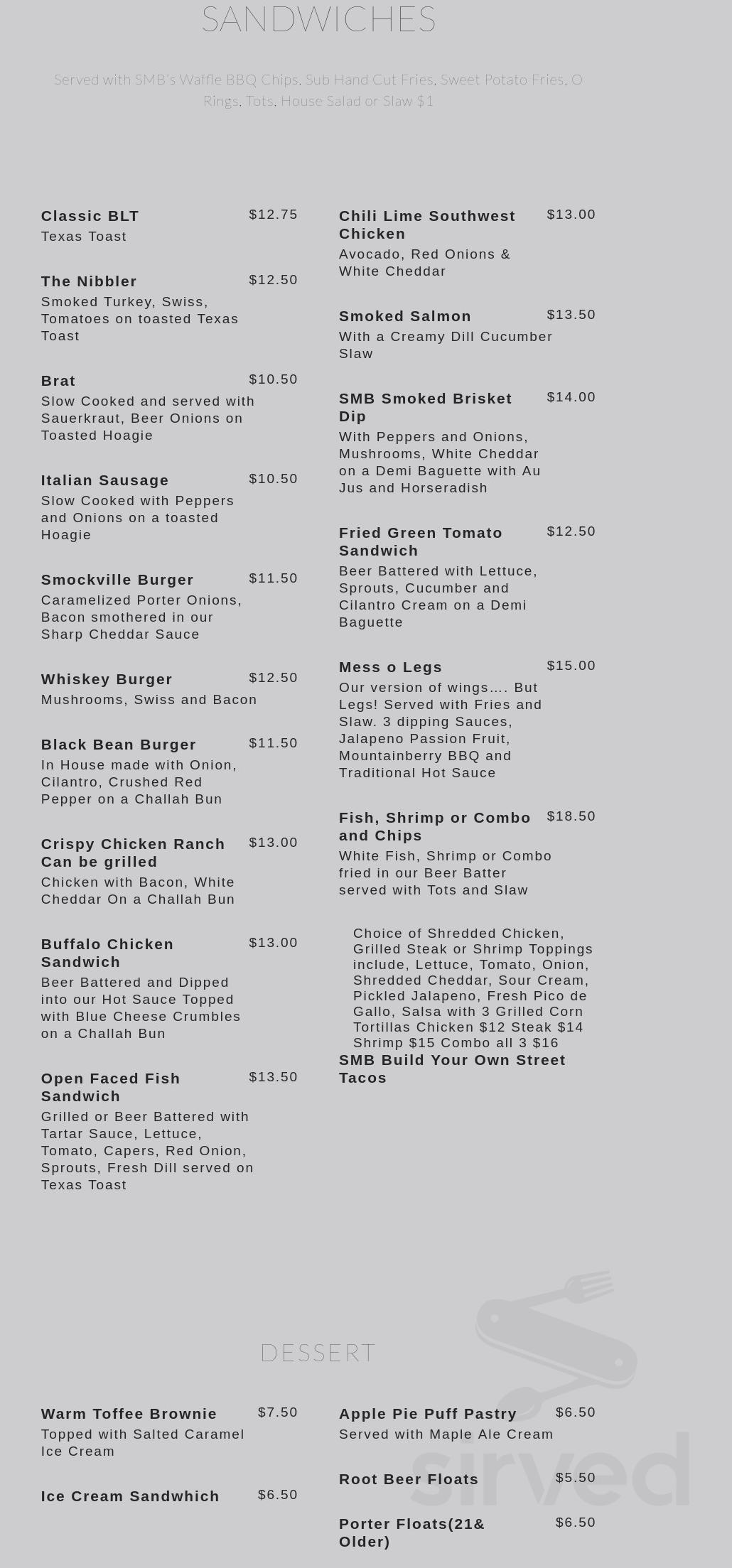 Smockville Brewhouse menu in Sherwood, Oregon