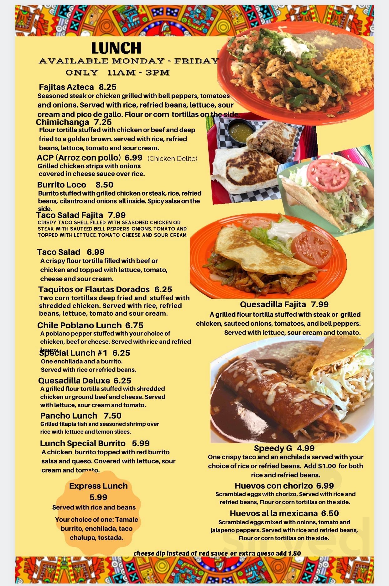 El Rey Azteca menu in Carthage, Tennessee, USA