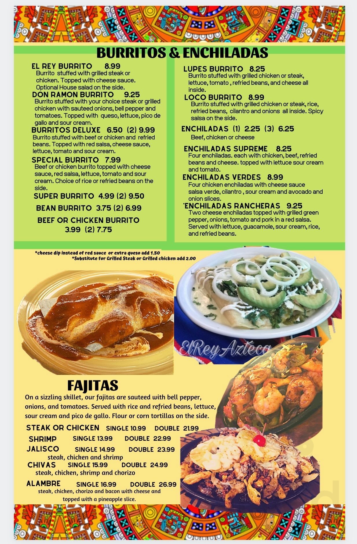 El Rey Azteca menu in Carthage, Tennessee, USA
