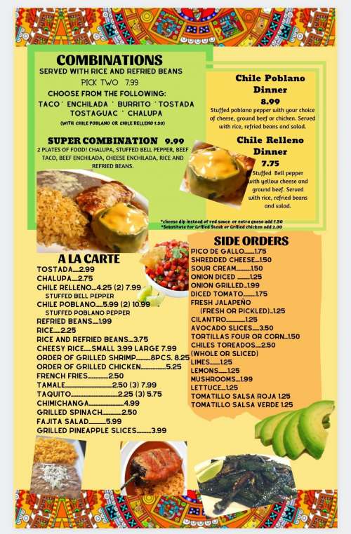 El Rey Azteca menu in Carthage, Tennessee, USA