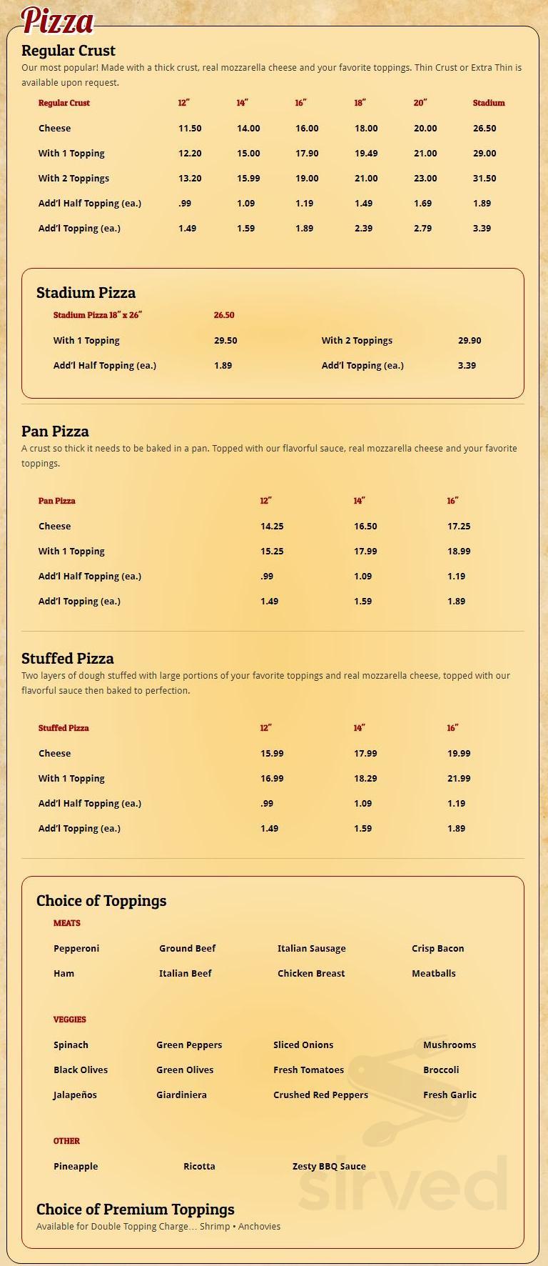 Cochiaro's Pizza menu in Northlake, Illinois, USA