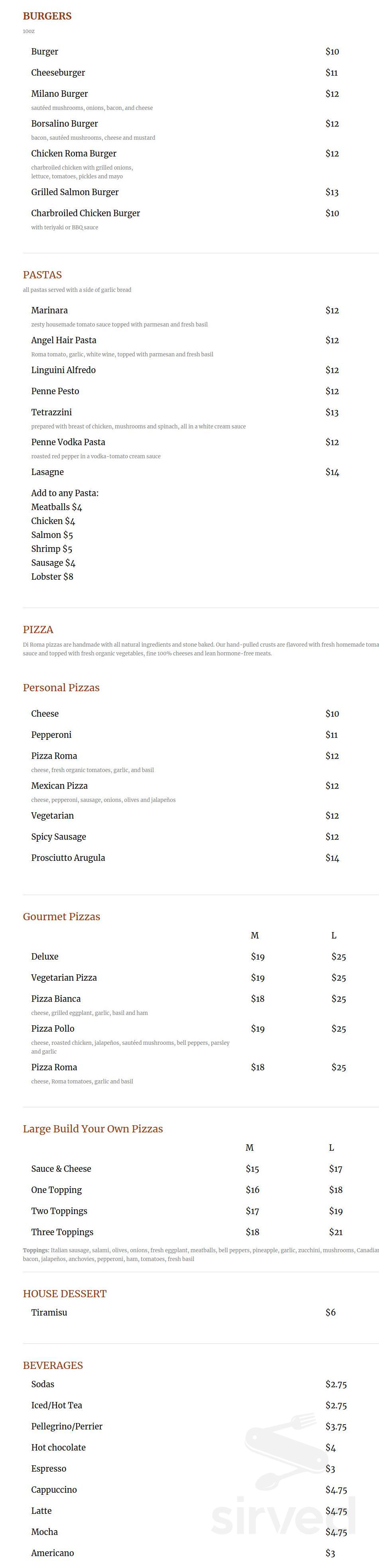 DI ROMA Cucina menu in Torrance, California, USA