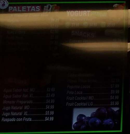 La Michoacana Ice Cream Shop menu in West Chicago, Illinois, USA