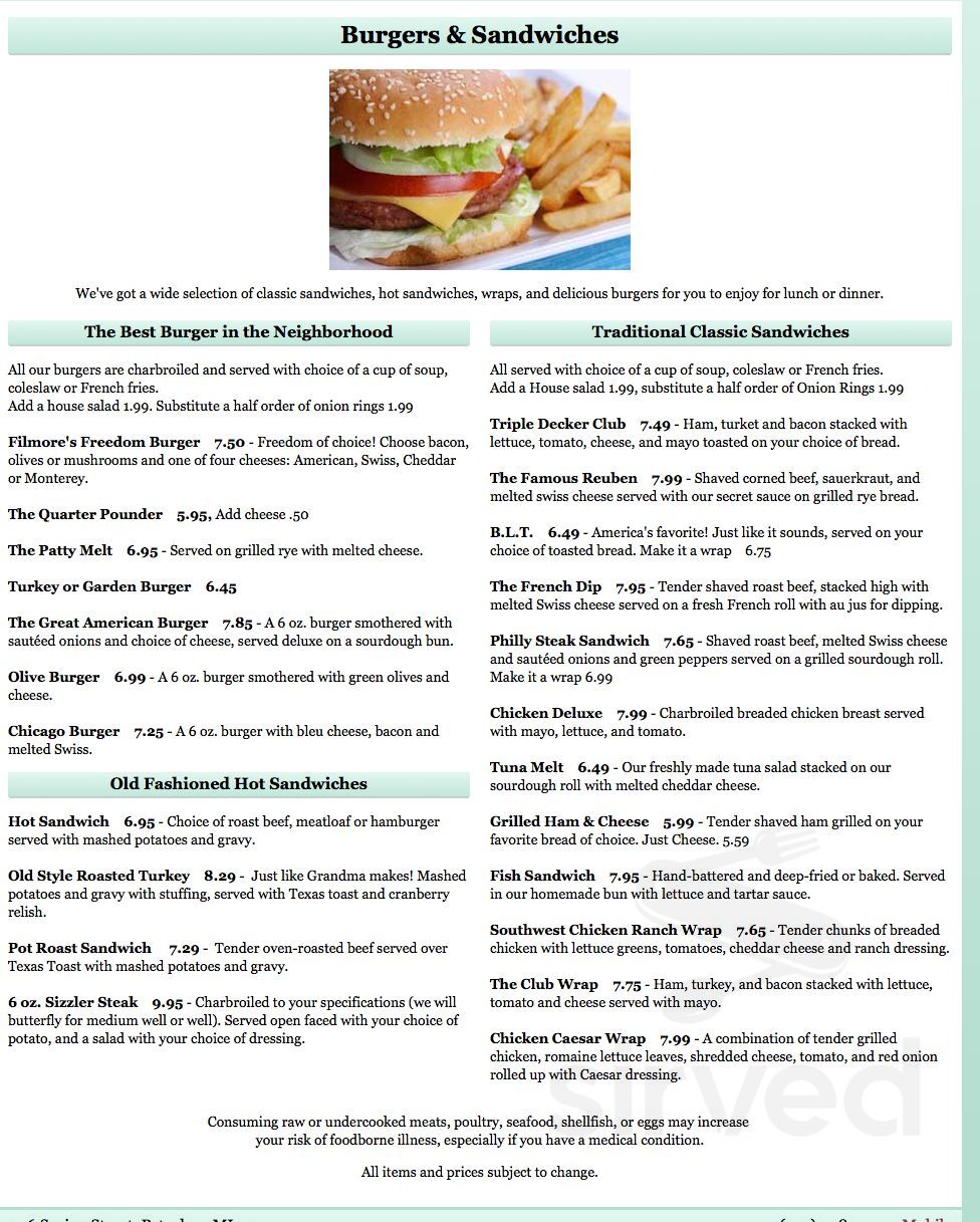 J W Filmore's Family Restaurant menus in Petoskey, Michigan, United States