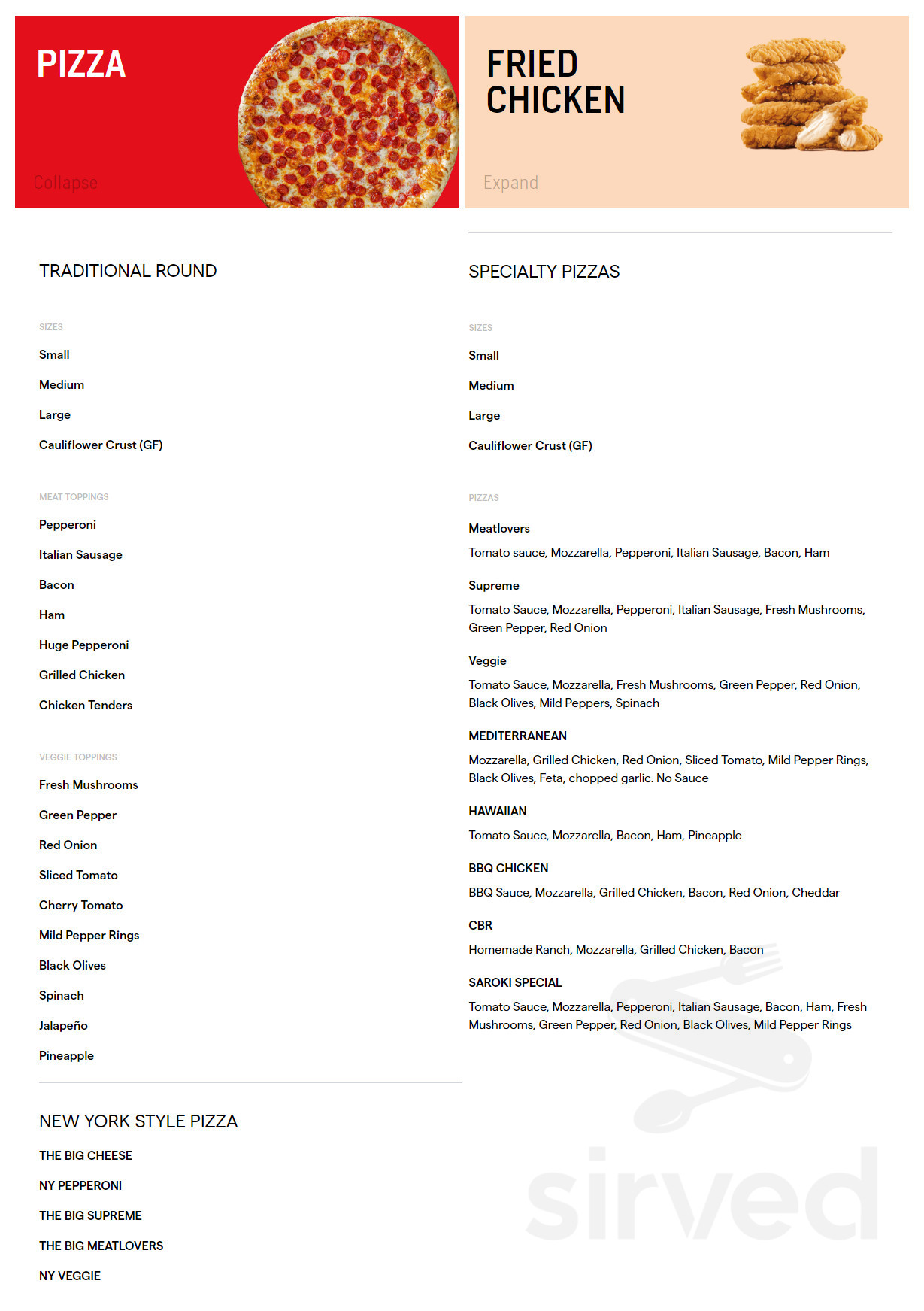 Saroki's Crispy Chicken & Pizza menus in Royal Oak, Michigan, United States