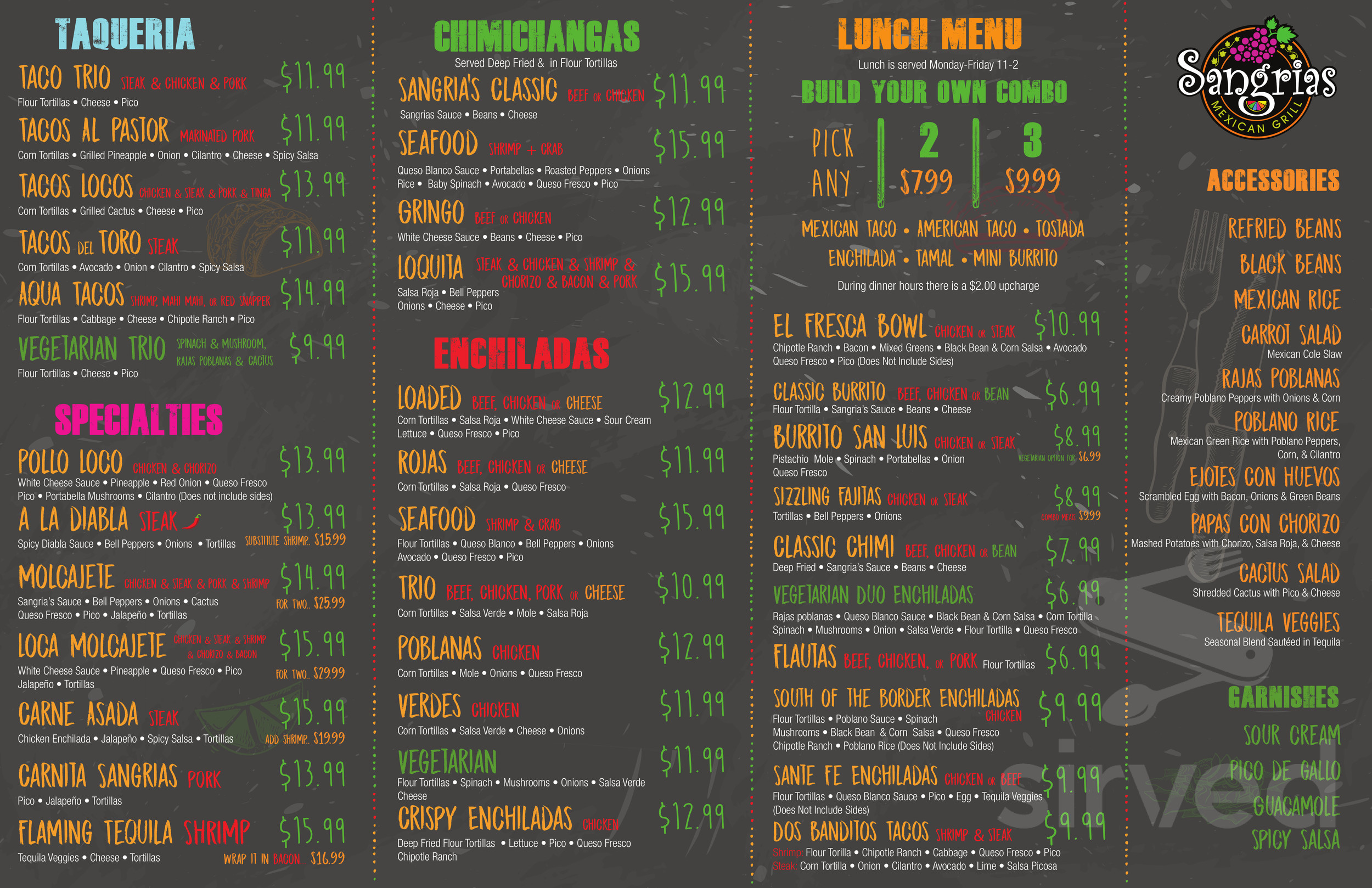 Sangria's Mexican Grill menu in Appleton, Wisconsin